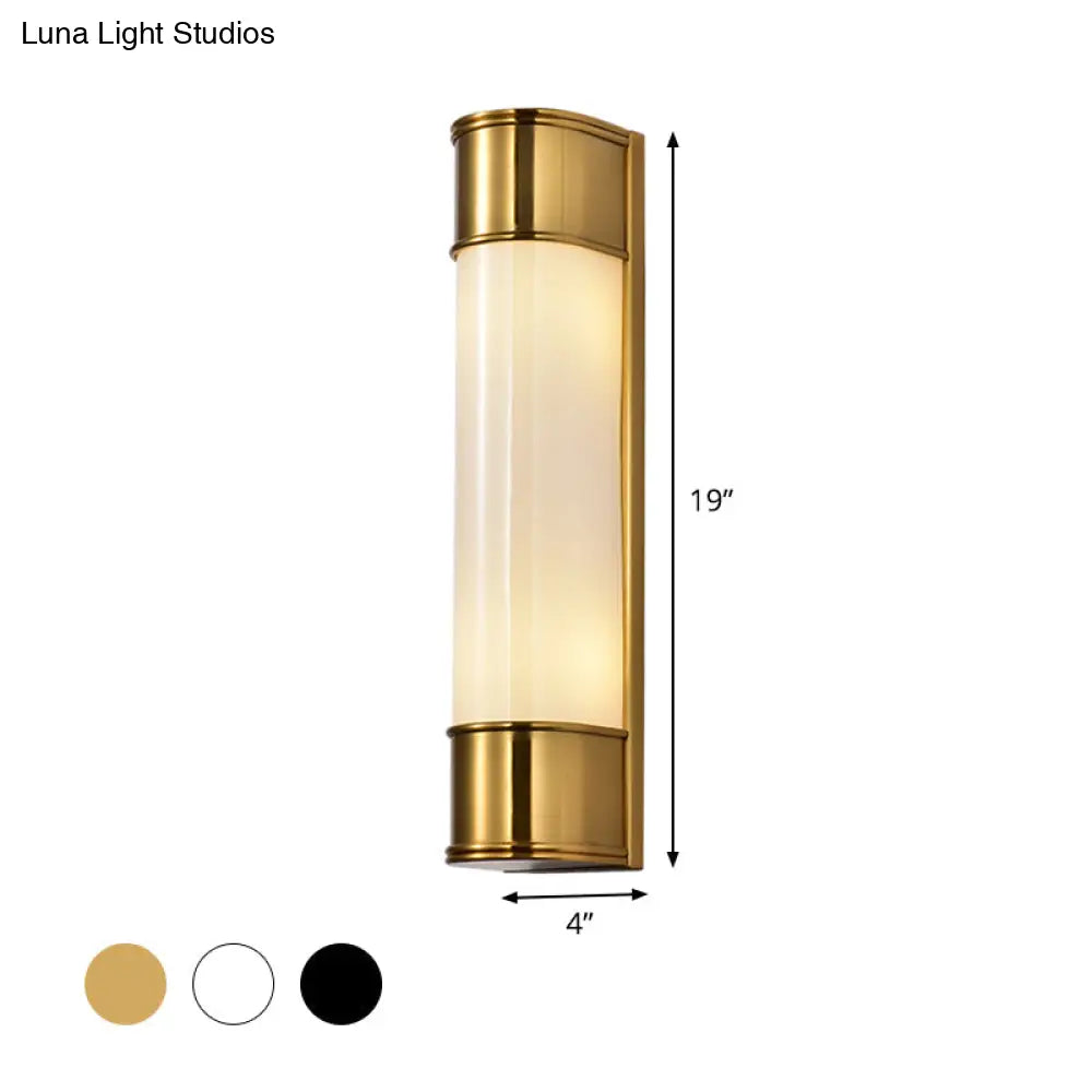 Modern Opal Glass Tubular Wall Light With 2 Heads - Black/White/Gold Sconce For Bedroom