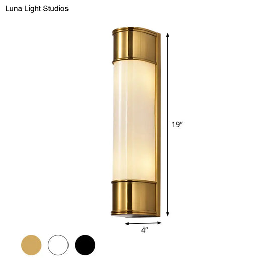 Modern Opal Glass Tubular Wall Light With 2 Heads - Black/White/Gold Sconce For Bedroom