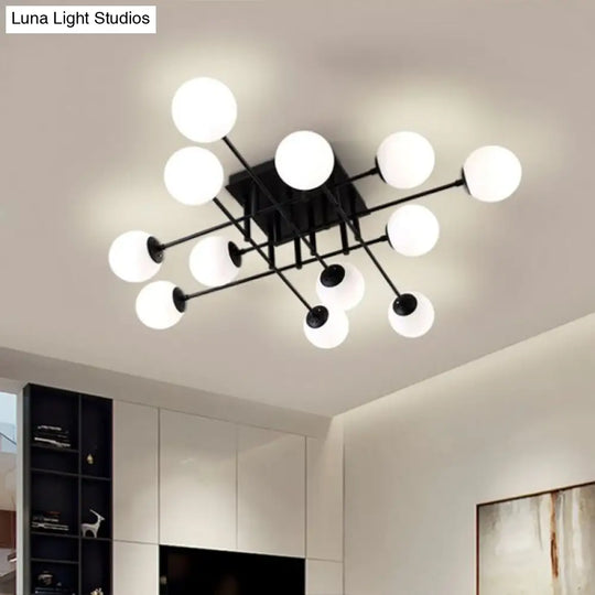 Modern Opaline Glass Ball Flush Mount Light In Black For Living Room