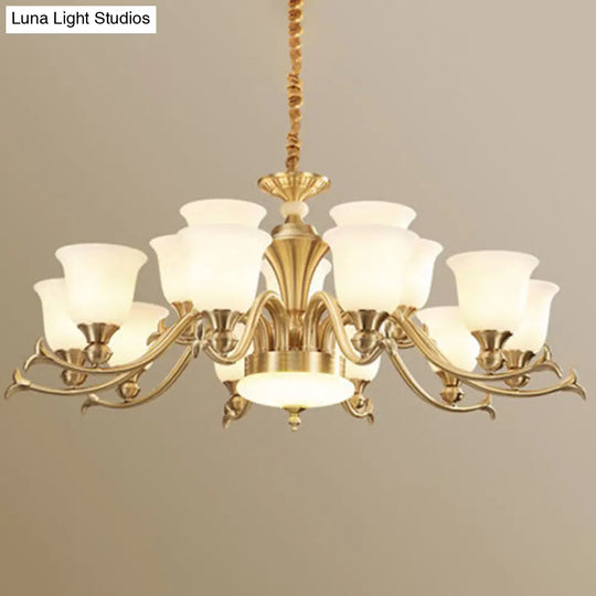 Gold Bell Glass Chandelier - Modern Opaline Lighting Fixture For Living Room