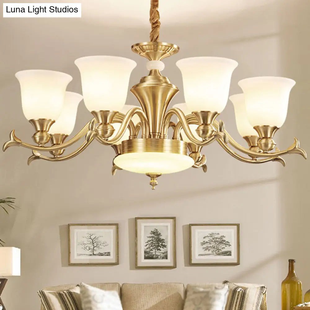 Gold Bell Glass Chandelier - Modern Opaline Lighting Fixture For Living Room 8 / White