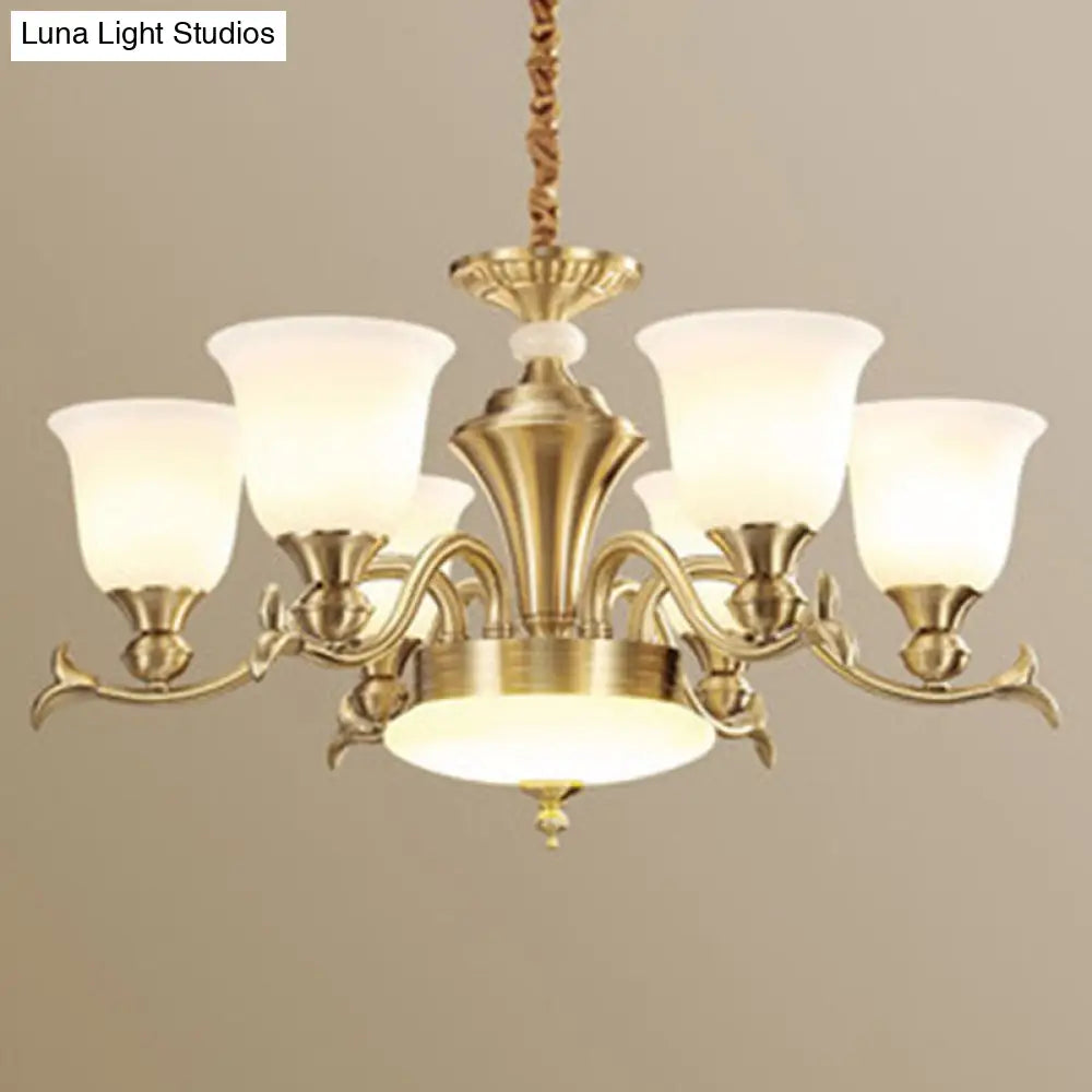 Gold Bell Glass Chandelier - Modern Opaline Lighting Fixture For Living Room 6 / White