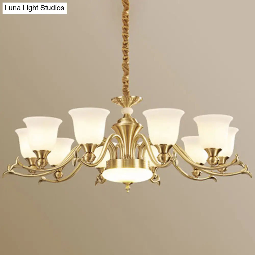 Gold Bell Glass Chandelier - Modern Opaline Lighting Fixture For Living Room 10 / White