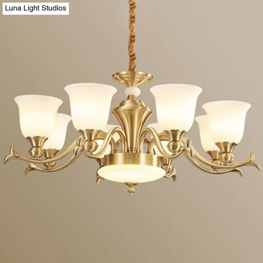 Gold Bell Glass Chandelier - Modern Opaline Lighting Fixture For Living Room