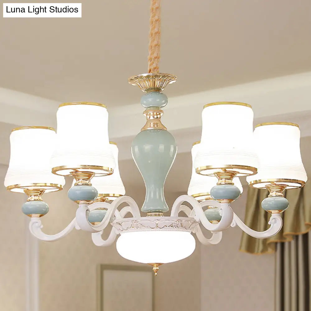 Modern Opaline Glass Pendant Chandelier In Light Blue - Sleek Flared Design With Down Lighting