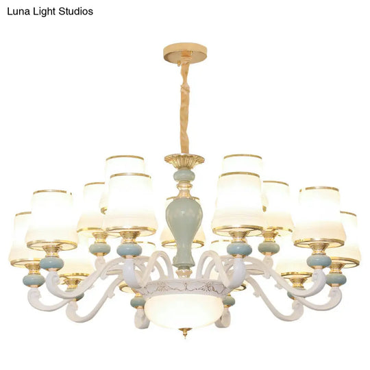 Modern Opaline Glass Pendant Chandelier In Light Blue - Sleek Flared Design With Down Lighting