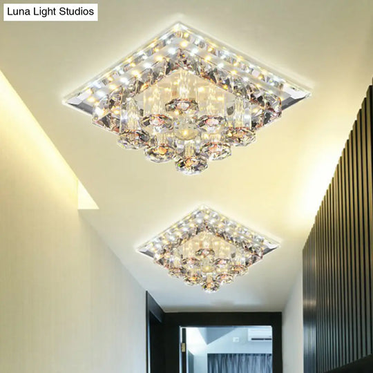 Modern Optic Prismatic Crystal Led Flush Mount - Square Ceiling Light Fixture For Aisle Coffee /