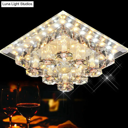 Modern Optic Prismatic Crystal Led Flush Mount - Square Ceiling Light Fixture For Aisle