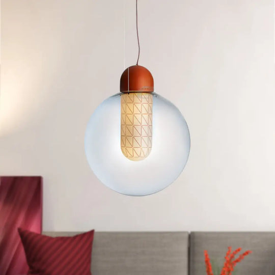 Modern Orange Sphere Pendant With Gradient Smoke Glass And Led Lighting