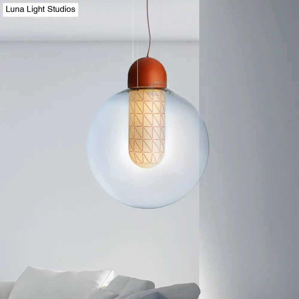 Modern 1-Light Orange Sphere Pendant With Gradient Smoke Glass - Led Ceiling Lamp