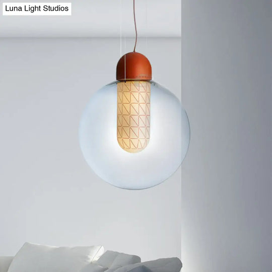 Modern 1-Light Orange Sphere Pendant With Gradient Smoke Glass - Led Ceiling Lamp