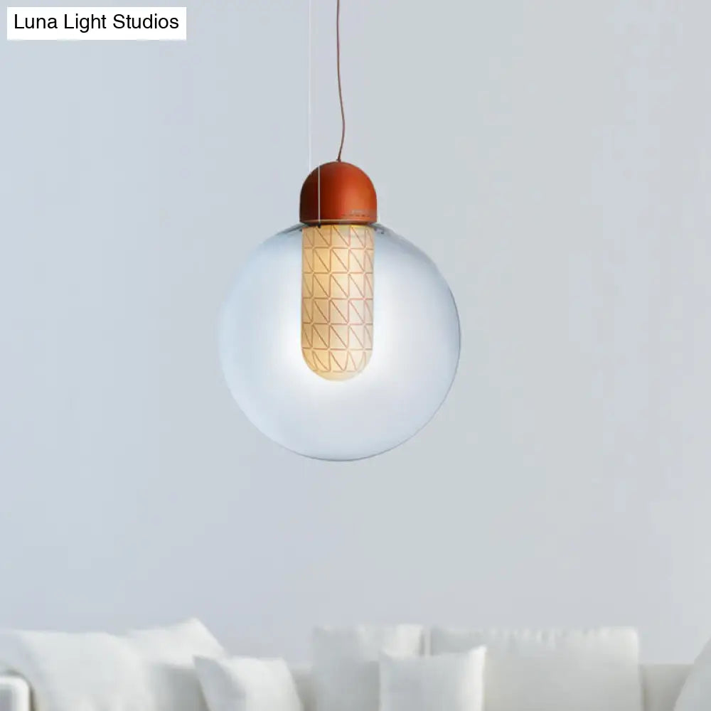 Modern 1-Light Orange Sphere Pendant With Gradient Smoke Glass - Led Ceiling Lamp