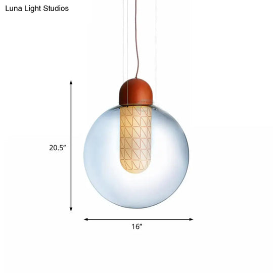 Modern Orange Sphere Pendant With Gradient Smoke Glass And Led Lighting