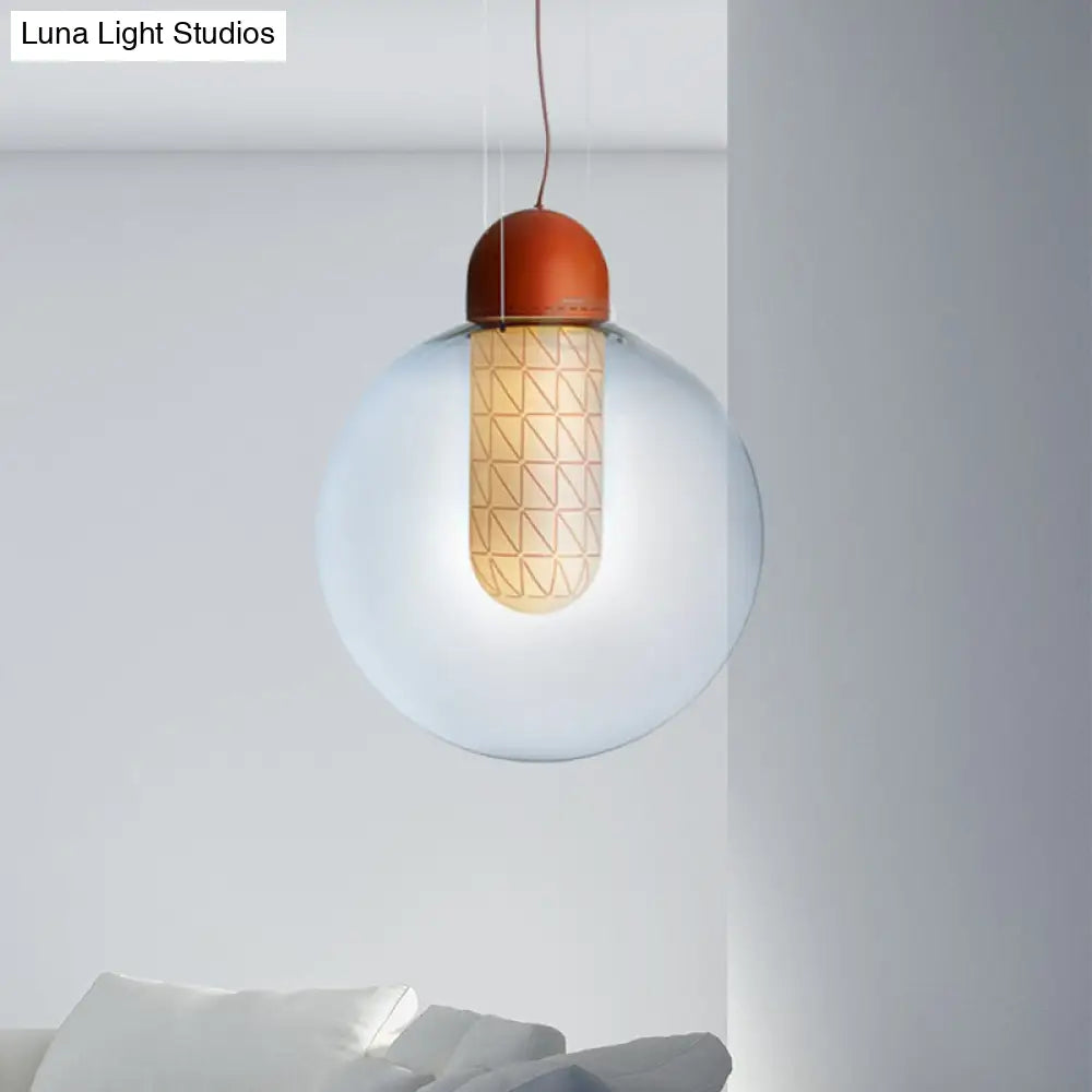 Modern Orange Sphere Pendant With Gradient Smoke Glass And Led Lighting