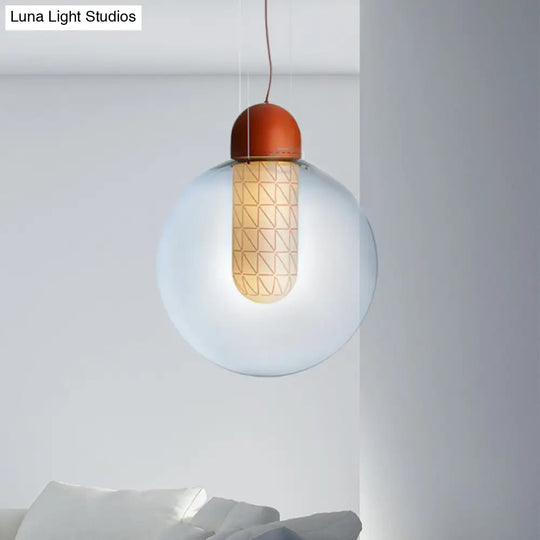 Modern Orange Sphere Pendant With Gradient Smoke Glass And Led Lighting