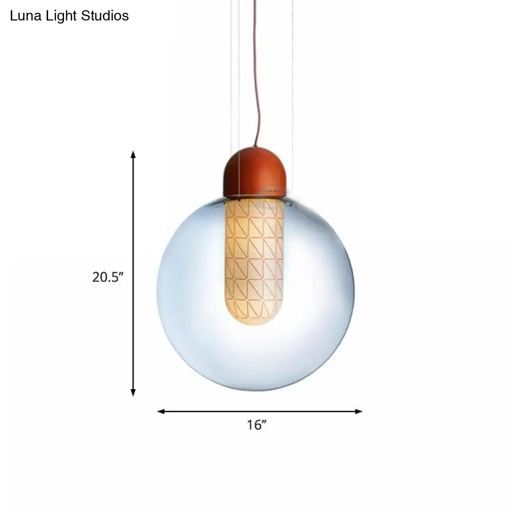 Modern 1-Light Orange Sphere Pendant With Gradient Smoke Glass - Led Ceiling Lamp