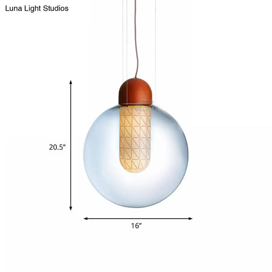 Modern 1-Light Orange Sphere Pendant With Gradient Smoke Glass - Led Ceiling Lamp