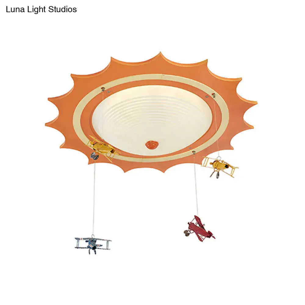 Modern Orange Sun Ceiling Light With Plane Acrylic Flush For Kids Bedroom