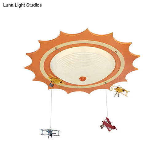 Modern Orange Sun Ceiling Light With Plane Acrylic Flush For Kids Bedroom