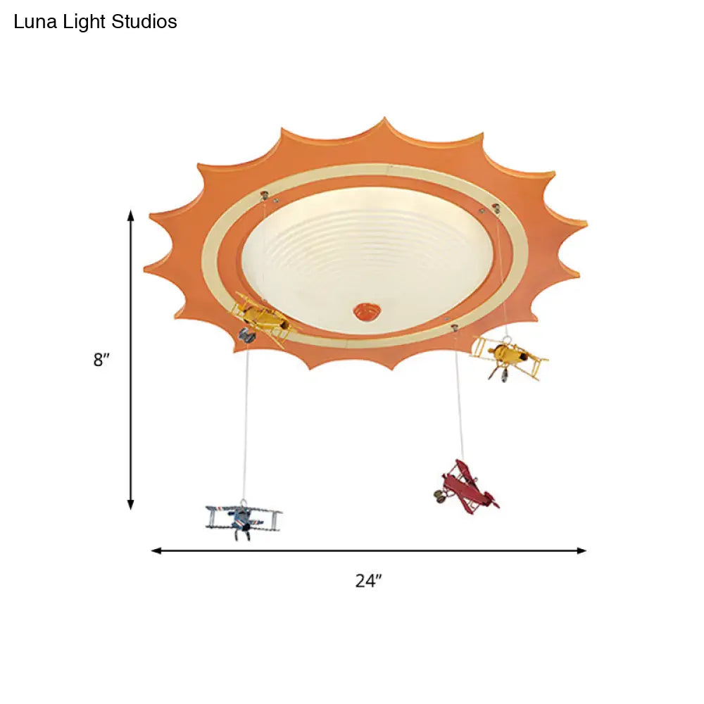 Modern Orange Sun Ceiling Light With Plane Acrylic Flush For Kids’ Bedroom