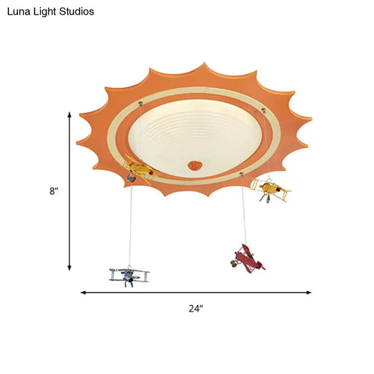 Modern Orange Sun Ceiling Light With Plane Acrylic Flush For Kids’ Bedroom