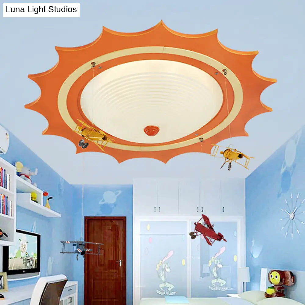 Modern Orange Sun Ceiling Light With Plane Acrylic Flush For Kids Bedroom
