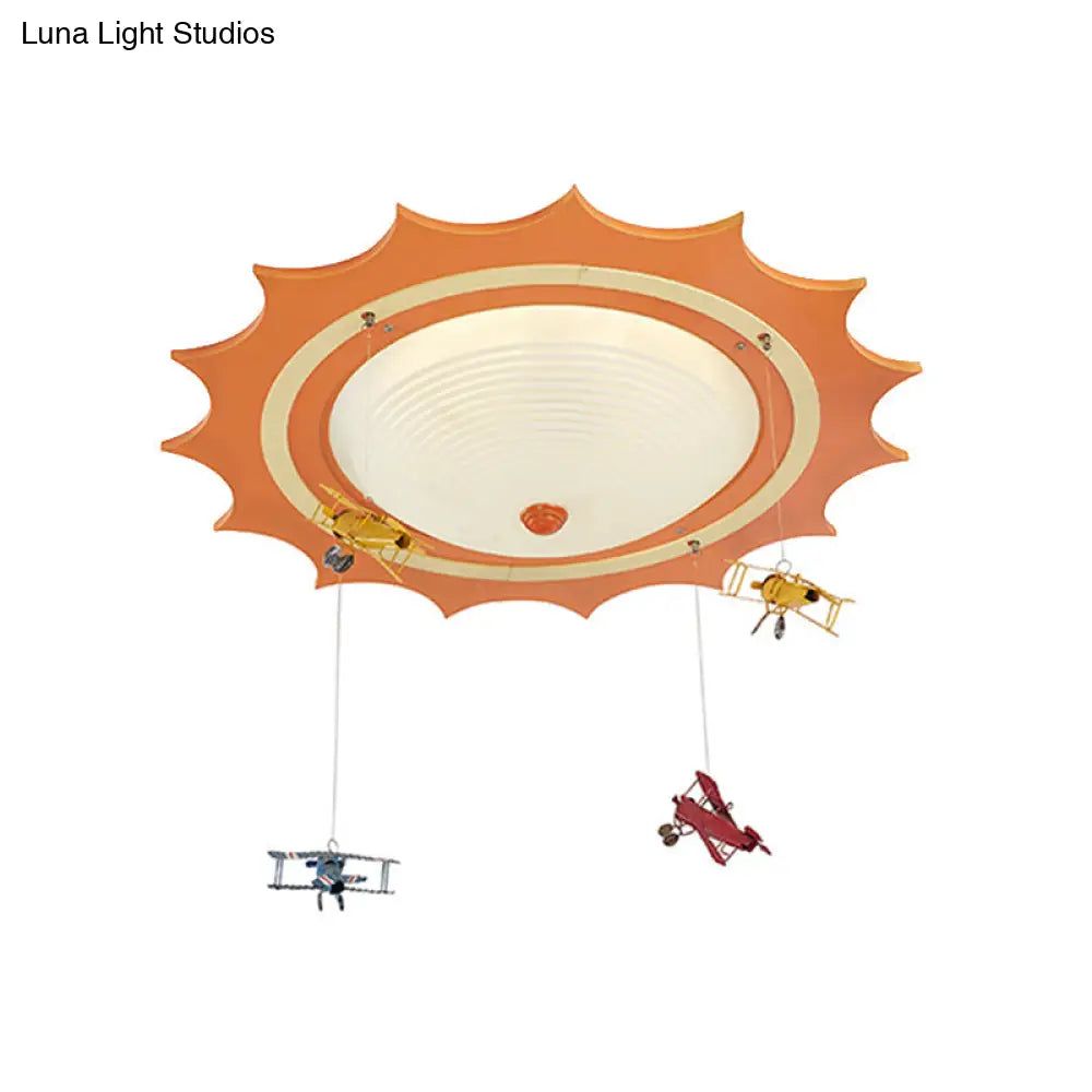 Modern Orange Sun Ceiling Light With Plane Acrylic Flush For Kids’ Bedroom