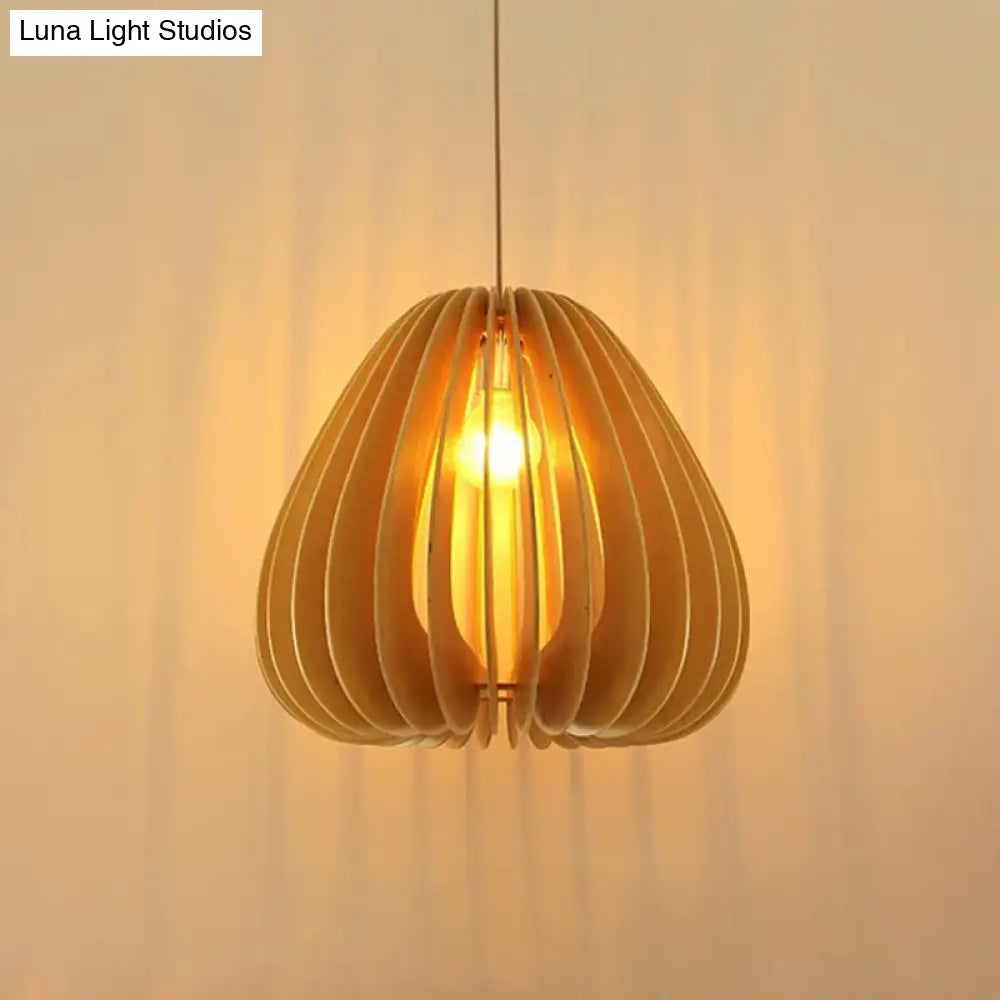 Bamboo Globe Pendant Light - Modern 1-Light Beige Fixture For Dining Table