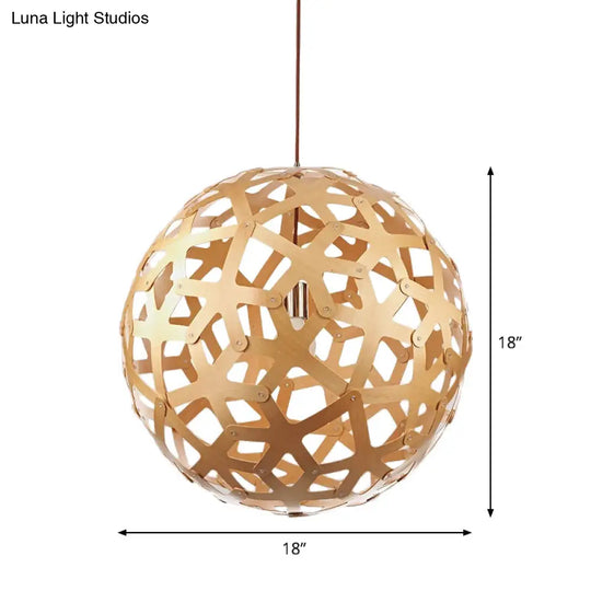 Modern Orb Bamboo Pendant Light - 1-Light Beige Suspended Fixture For Dining Table