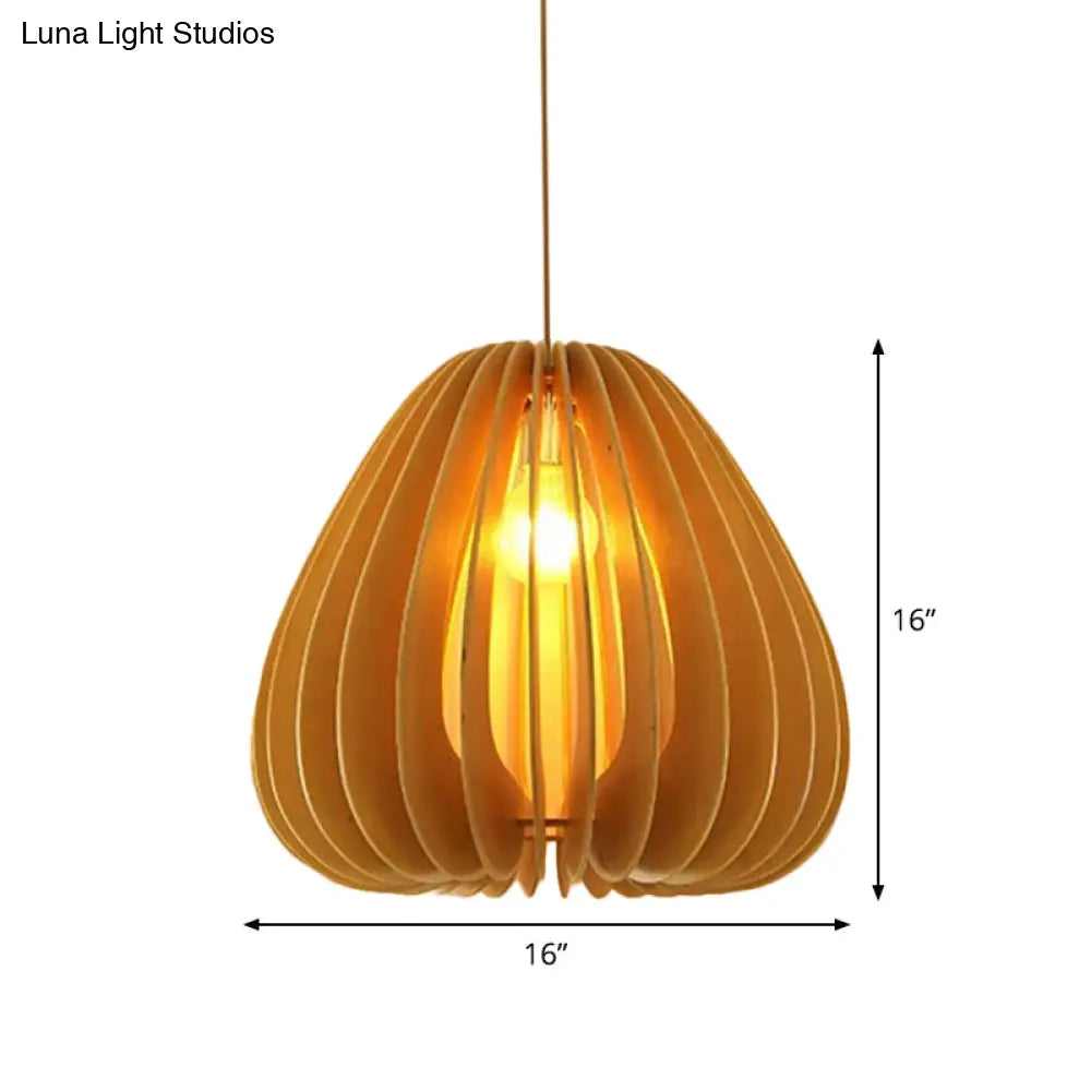 Modern Orb Bamboo Pendant Light - 1-Light Beige Suspended Fixture For Dining Table