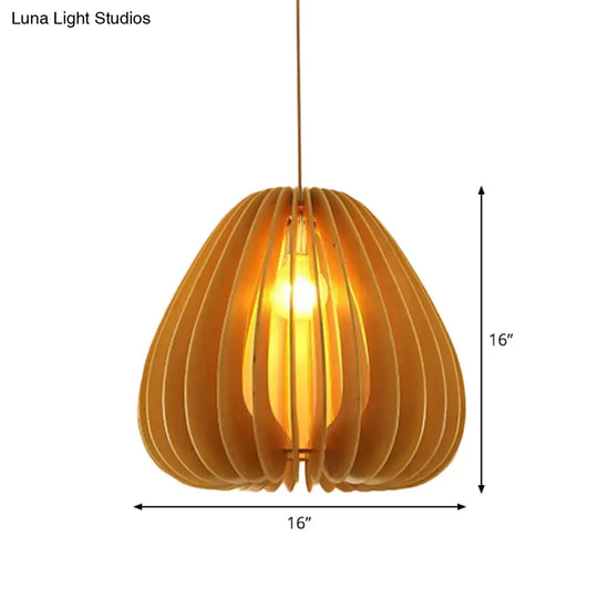 Modern Orb Bamboo Pendant Light - 1-Light Beige Suspended Fixture For Dining Table