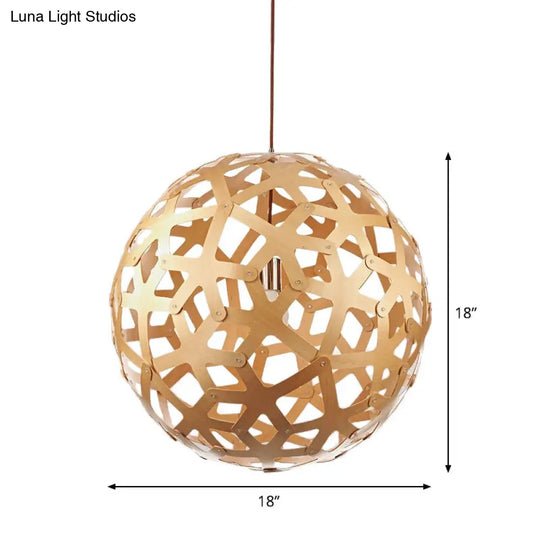 Bamboo Globe Pendant Light - Modern 1-Light Beige Fixture For Dining Table