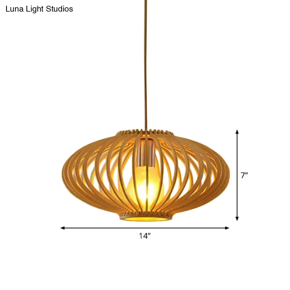 Modern Orb Bamboo Pendant Light - 1-Light Beige Suspended Fixture For Dining Table