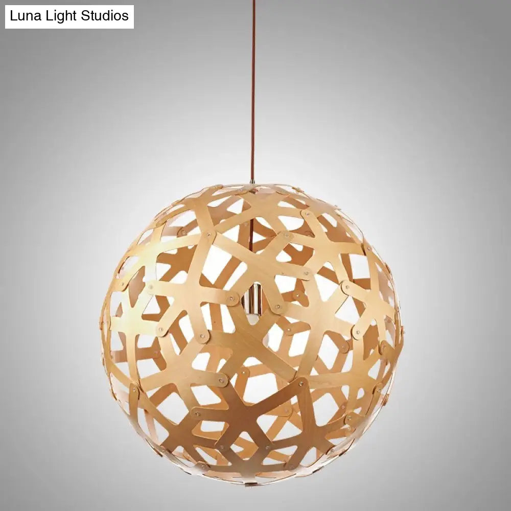 Modern Orb Bamboo Pendant Light - 1-Light Beige Suspended Fixture For Dining Table