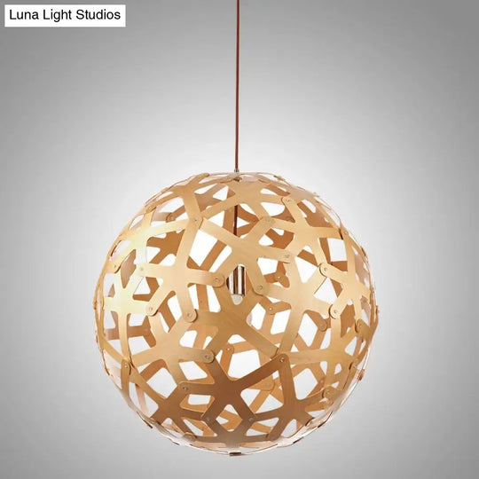 Modern Orb Bamboo Pendant Light - 1-Light Beige Suspended Fixture For Dining Table