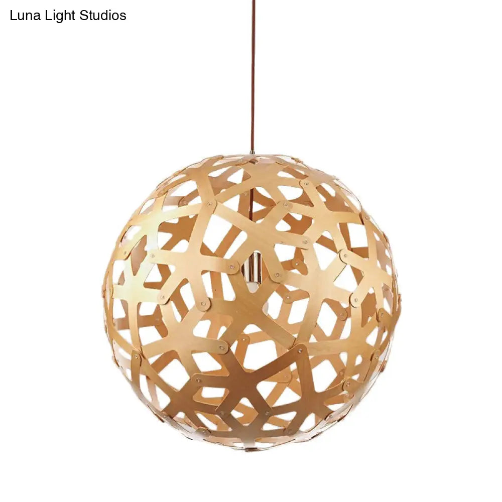 Bamboo Globe Pendant Light - Modern 1-Light Beige Fixture For Dining Table / G