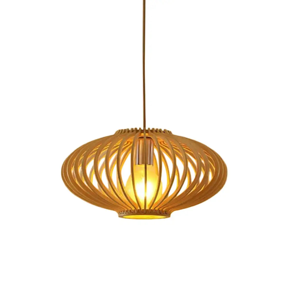 Modern Orb Bamboo Pendant Light - 1-Light Beige Suspended Fixture For Dining Table / E