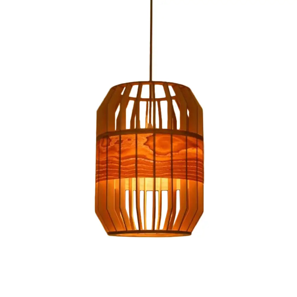 Modern Orb Bamboo Pendant Light - 1-Light Beige Suspended Fixture For Dining Table / H