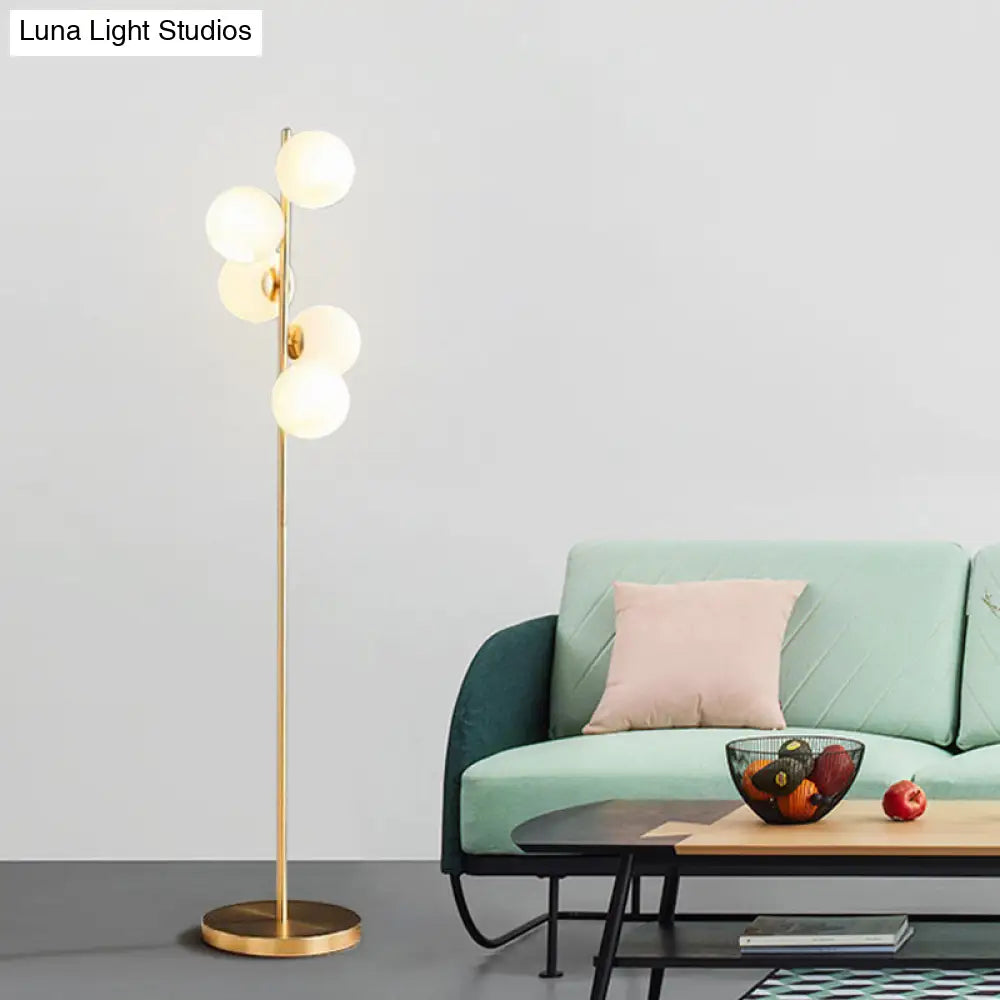 Modern Orb Floor Lamp: Milky Glass 5-Light Gold Lighting For Living Room