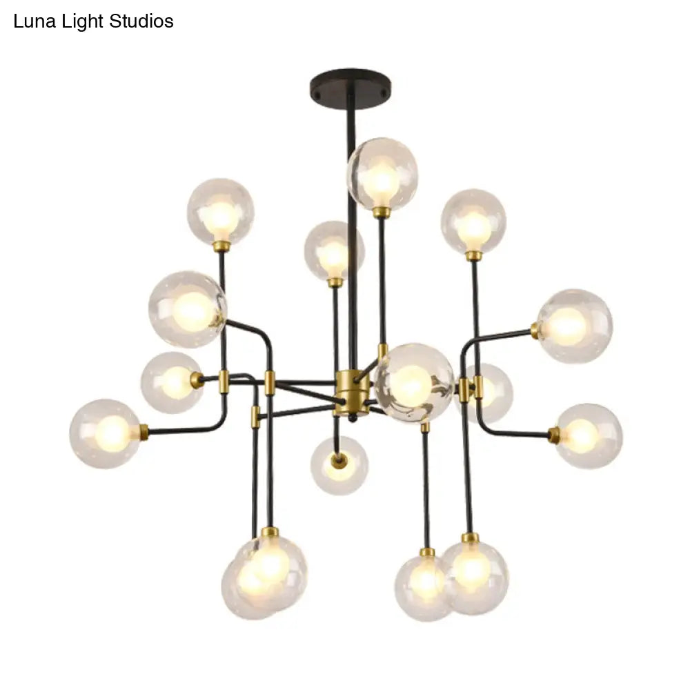 Modern Orb Hanging Chandelier With Clear Glass 8/16 Bulbs Suspended Lighting Fixture In Black/Gold