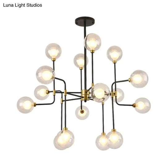 Modern Orb Hanging Chandelier With Clear Glass 8/16 Bulbs Suspended Lighting Fixture In Black/Gold