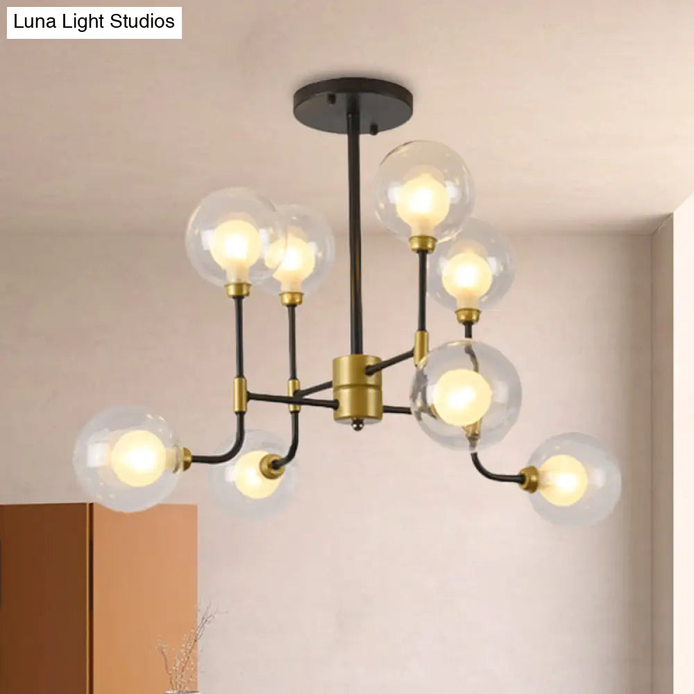 Modern Orb Hanging Chandelier With Clear Glass 8/16 Bulbs Suspended Lighting Fixture In Black/Gold