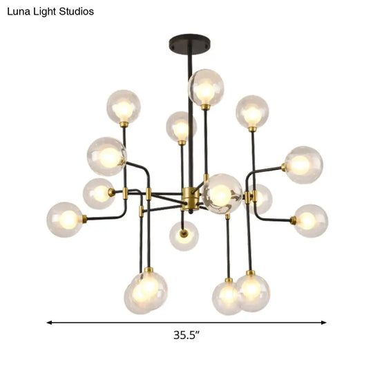 Modern Orb Hanging Chandelier With Clear Glass 8/16 Bulbs Suspended Lighting Fixture In Black/Gold