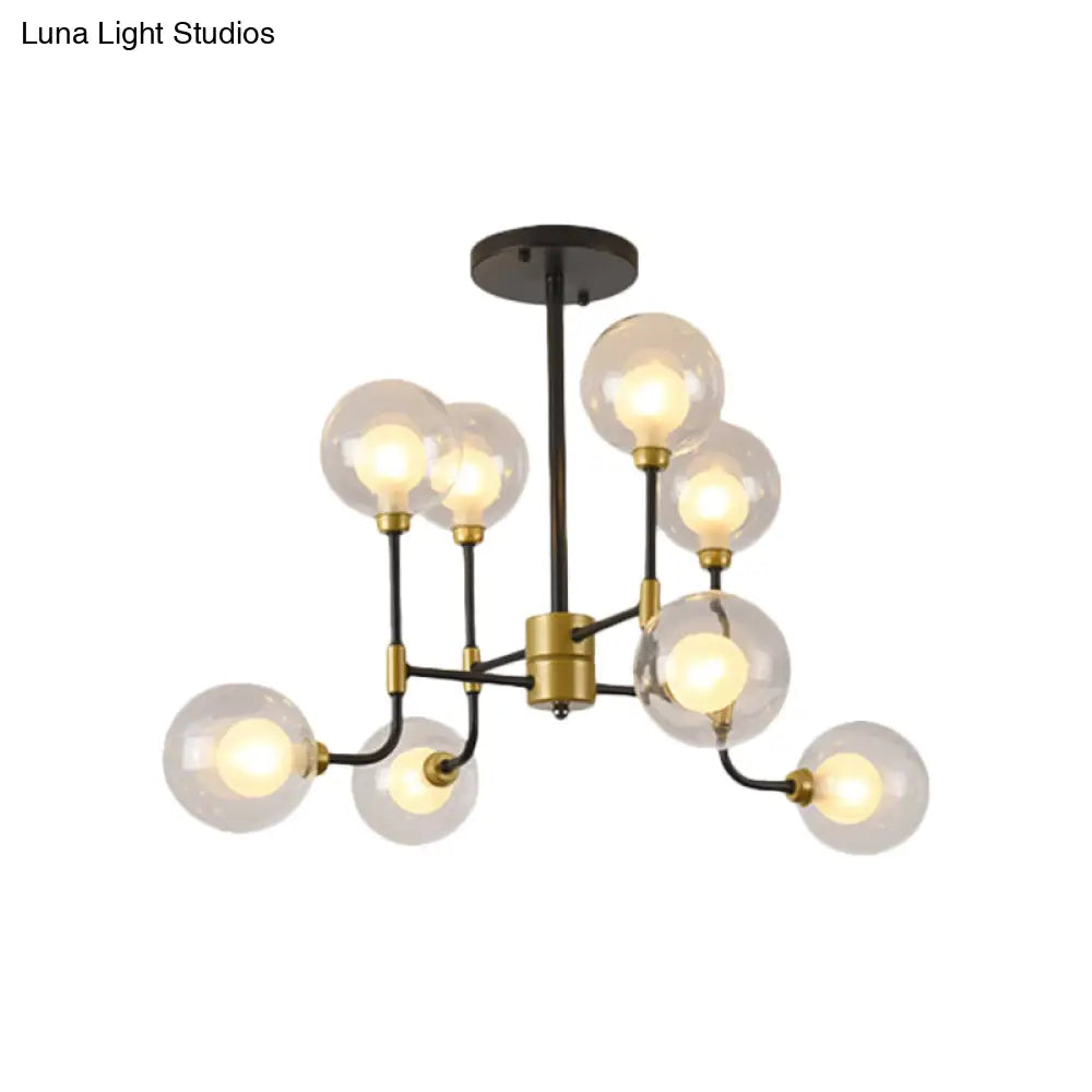 Modern Orb Hanging Chandelier With Clear Glass 8/16 Bulbs Suspended Lighting Fixture In Black/Gold