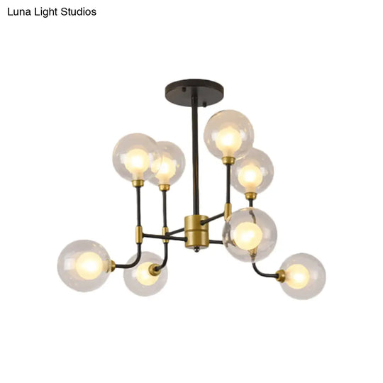 Modern Orb Hanging Chandelier With Clear Glass 8/16 Bulbs Suspended Lighting Fixture In Black/Gold