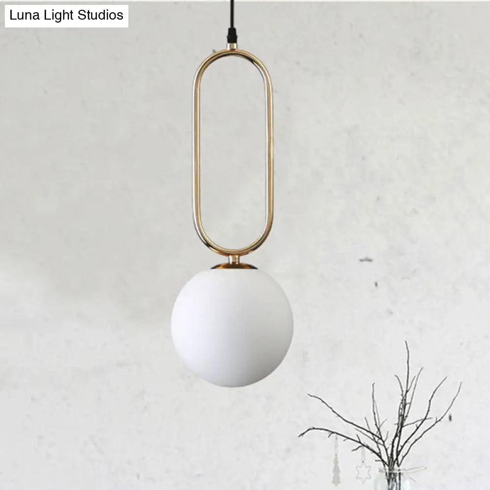 Modern Orb Milk Glass Pendant Light With Gold Finish - Ideal For Living Room