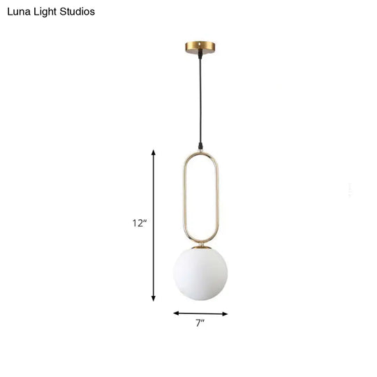 Modern Orb Milk Glass Pendant Light With Gold Finish - Ideal For Living Room