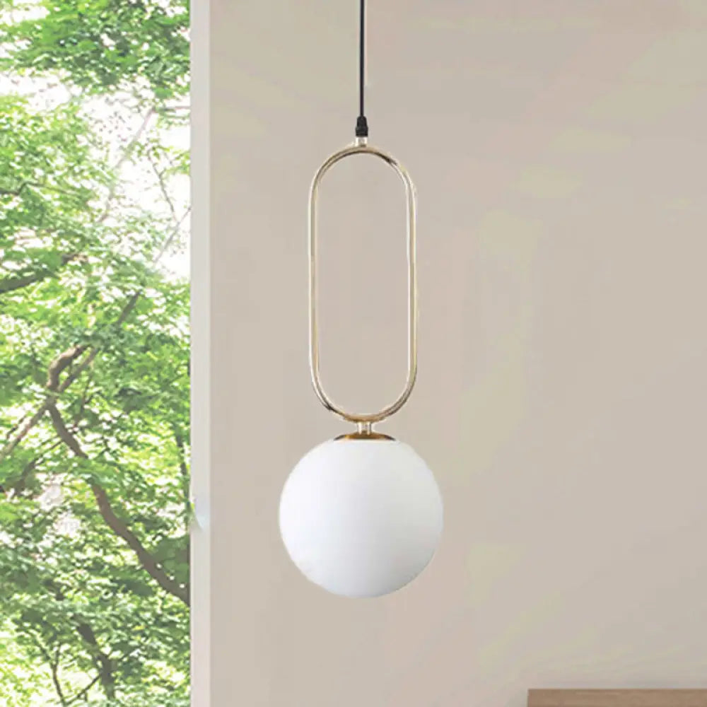 Modern Orb Milk Glass Pendant Light With Gold Finish - Ideal For Living Room