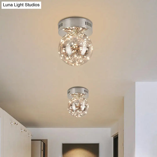 Modern Orb Smoke Grey Glass Led Flush Mount Ceiling Light With Inner Glowing String Chrome / 6