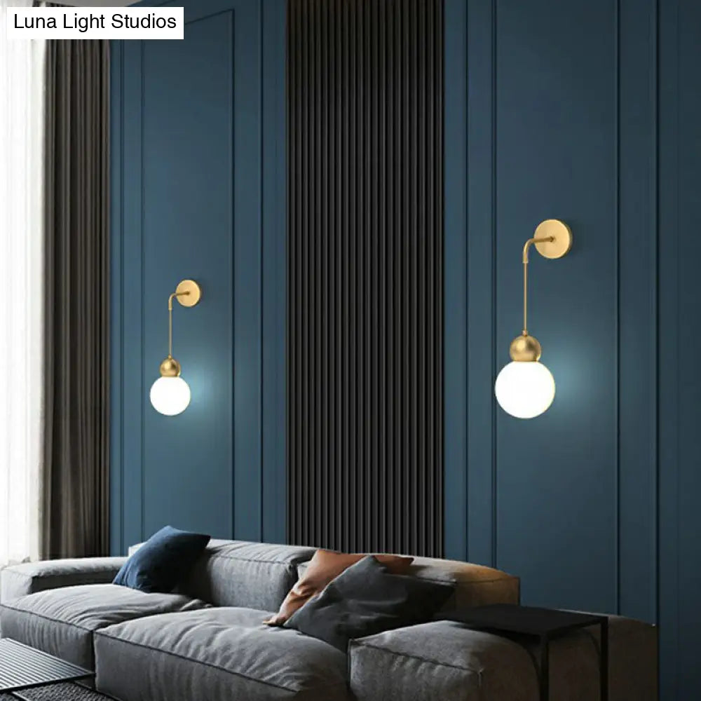 Modern Orb Wall Lamp With Milky Glass Shade - Elegant Gold Sconce Light